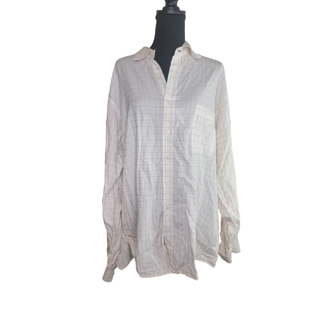 Tommy Hilfiger Mens Tall 18.5 36-37 Button Down Shirt Wht Pink Grid Check Cotton